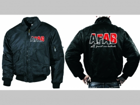 AFAB All Fascist are Bastards čierna zimná letecká bunda BOMBER Winter Jacket s límcom, typ CWU z pevného materiálu s masívnym zipsom na zapínanie 100%nylón, čiastočne vodeodolná